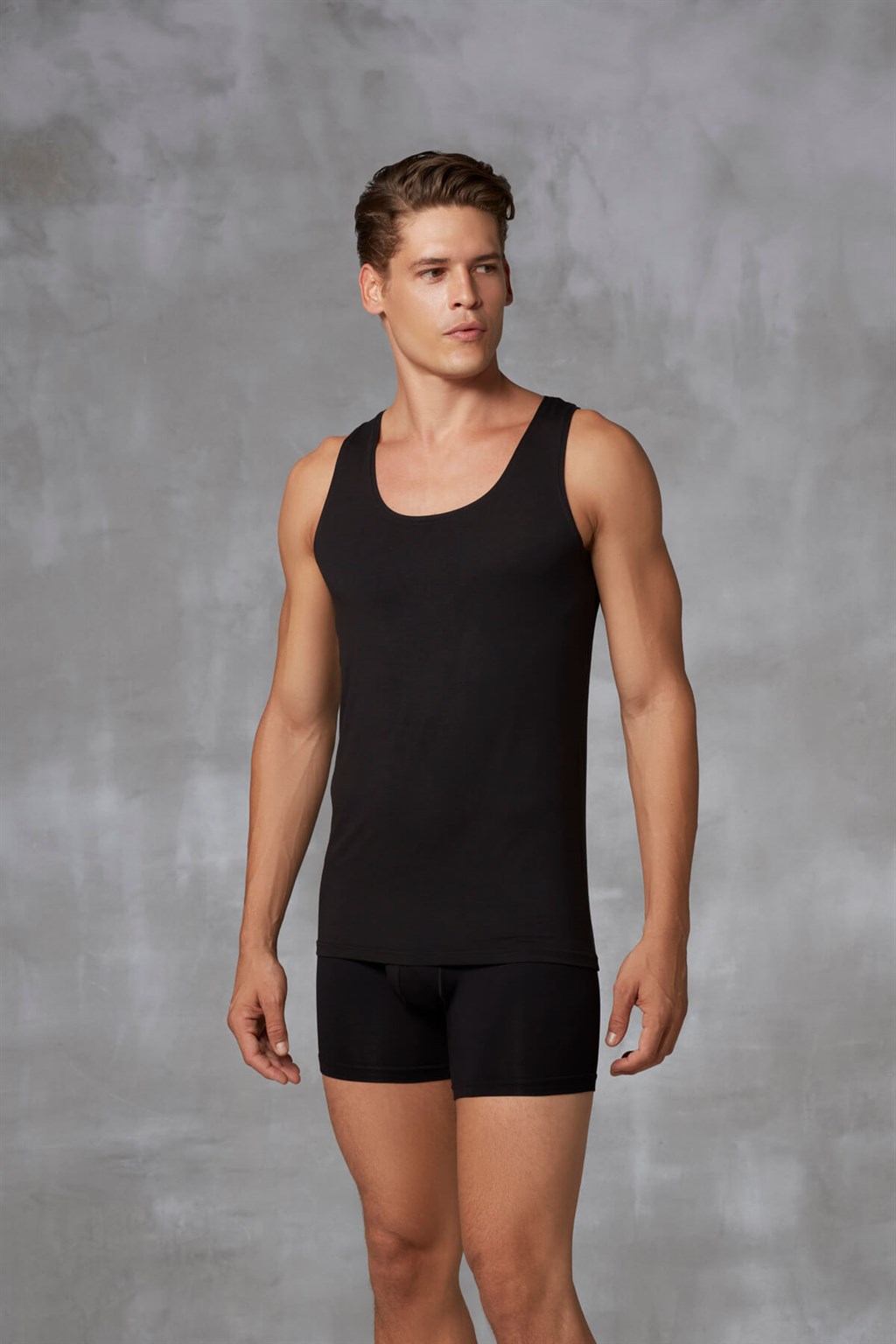 doreanse men micro modal deep collar undershirt 2000 black 1