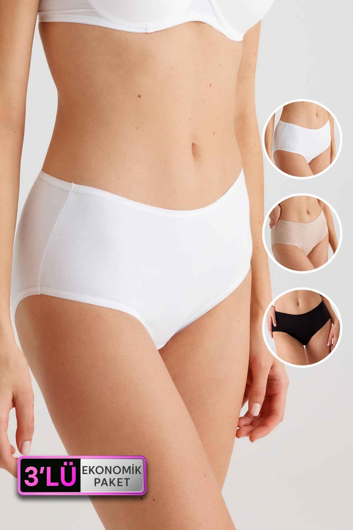 2033 3 Pack High Waist Cotton Womens Basic Slip Panty Set Solid Colors1