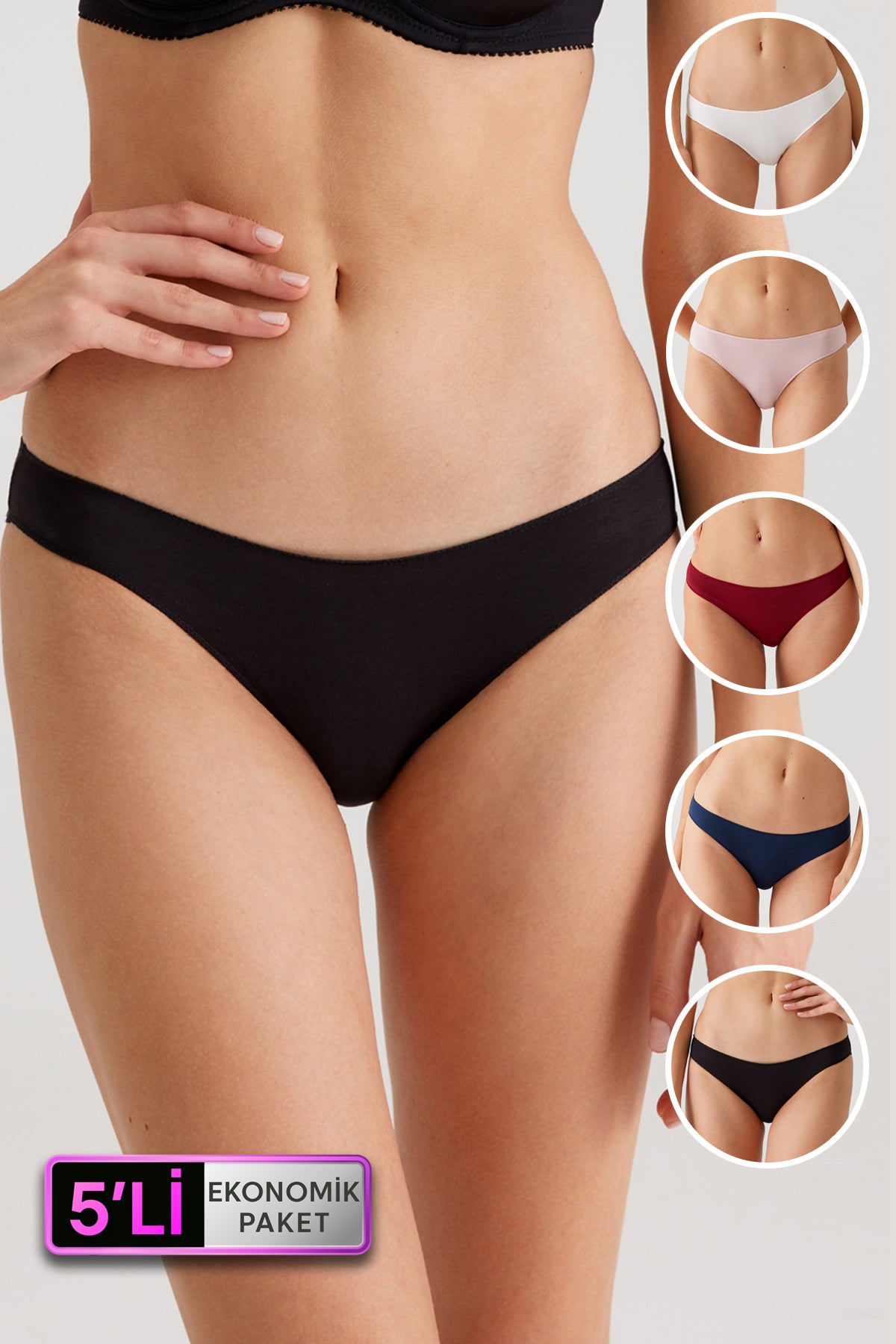 Pierre Cardin 2050 5 Pack Mid Waist Cotton Womens No Show Bikini Panty Set Seamless Look1