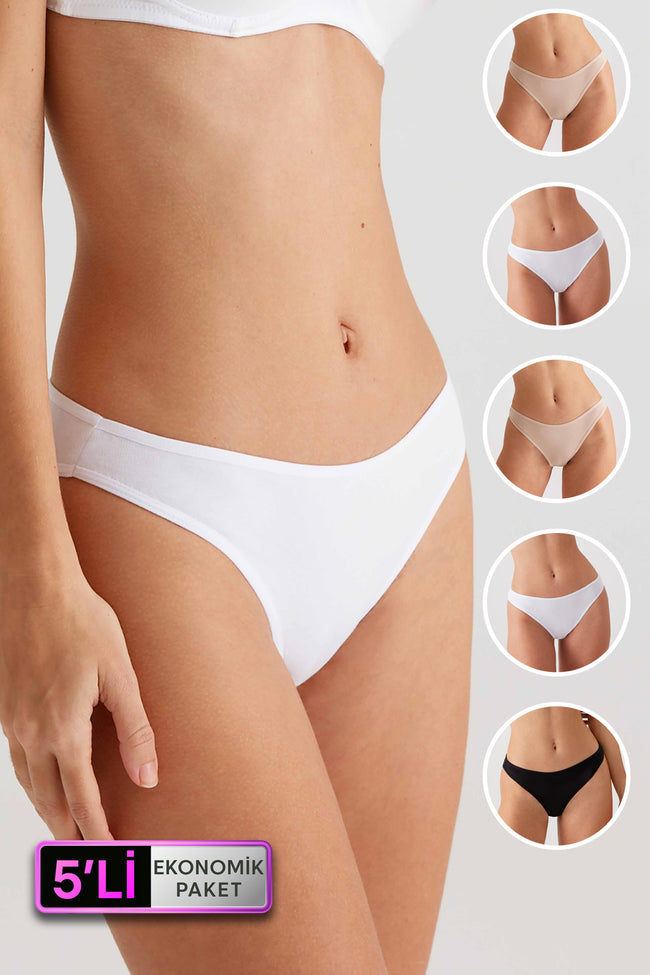 Pierre Cardin 2057, 5 Pack, Mid Waist, Cotton, Women’s Basic Brazilian Panty Set, Ecru & Powder Pink & Burgundy & Navy Blue & (Copy)2
