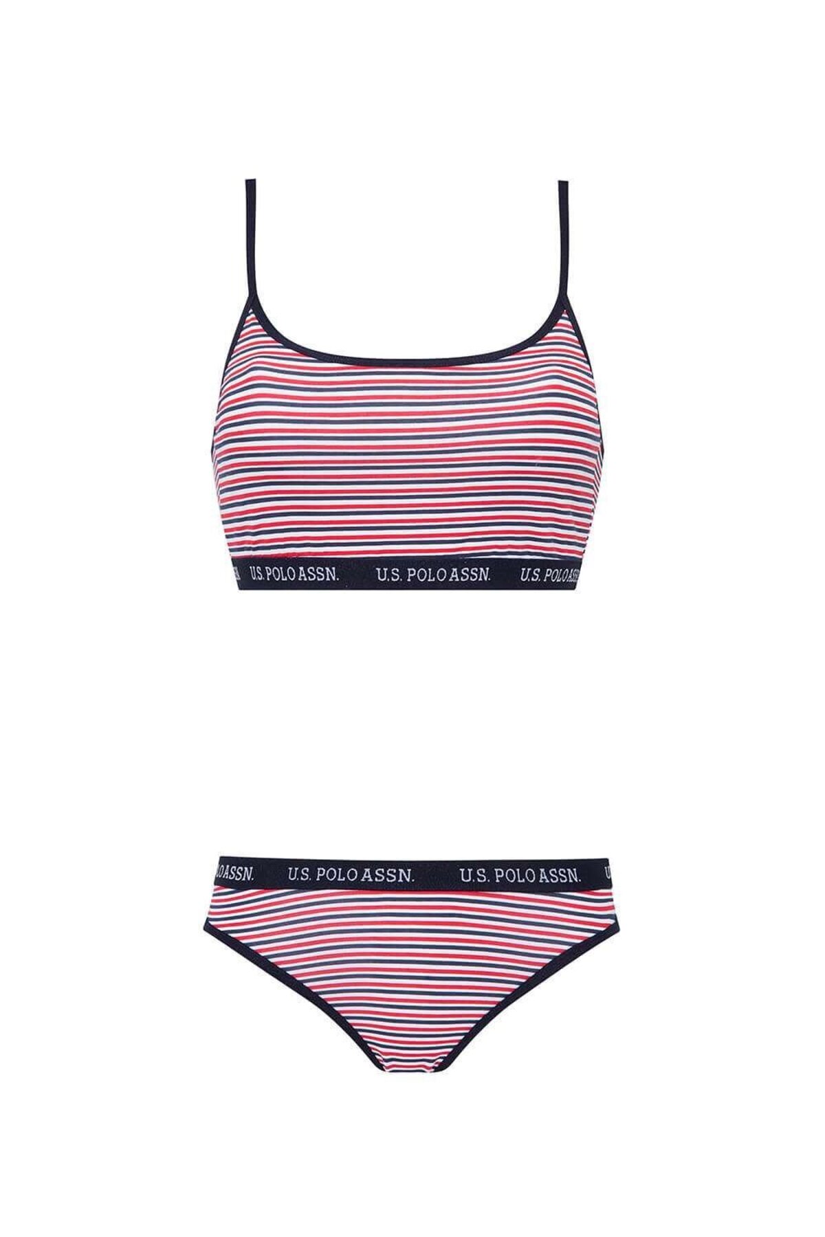 U.S. Polo Assn. 66250, Cotton & Lycra, Women’s Striped Bustier Brief Set, Navy Blue 2