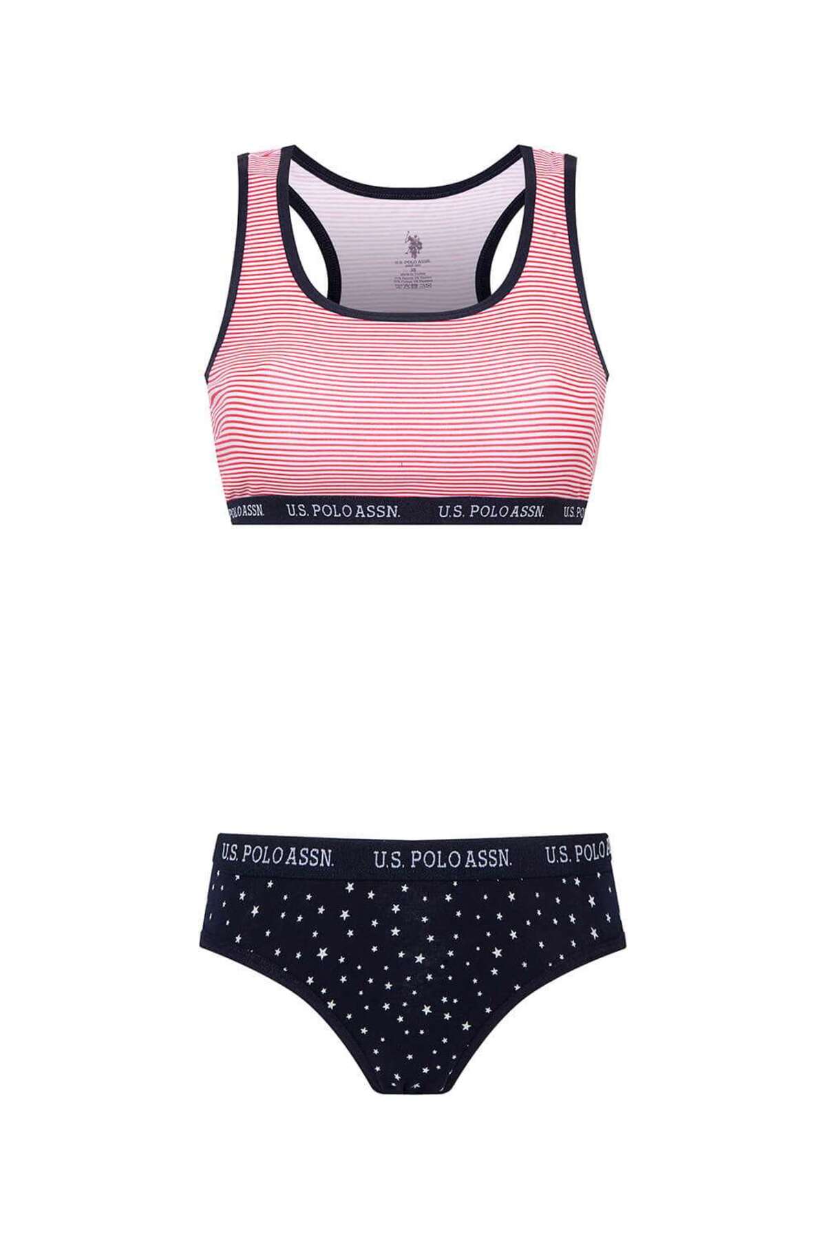 U.S. Polo Assn. 66251, Cotton & Lycra, Women’s Bustier Brief Set, Navy Blue 2