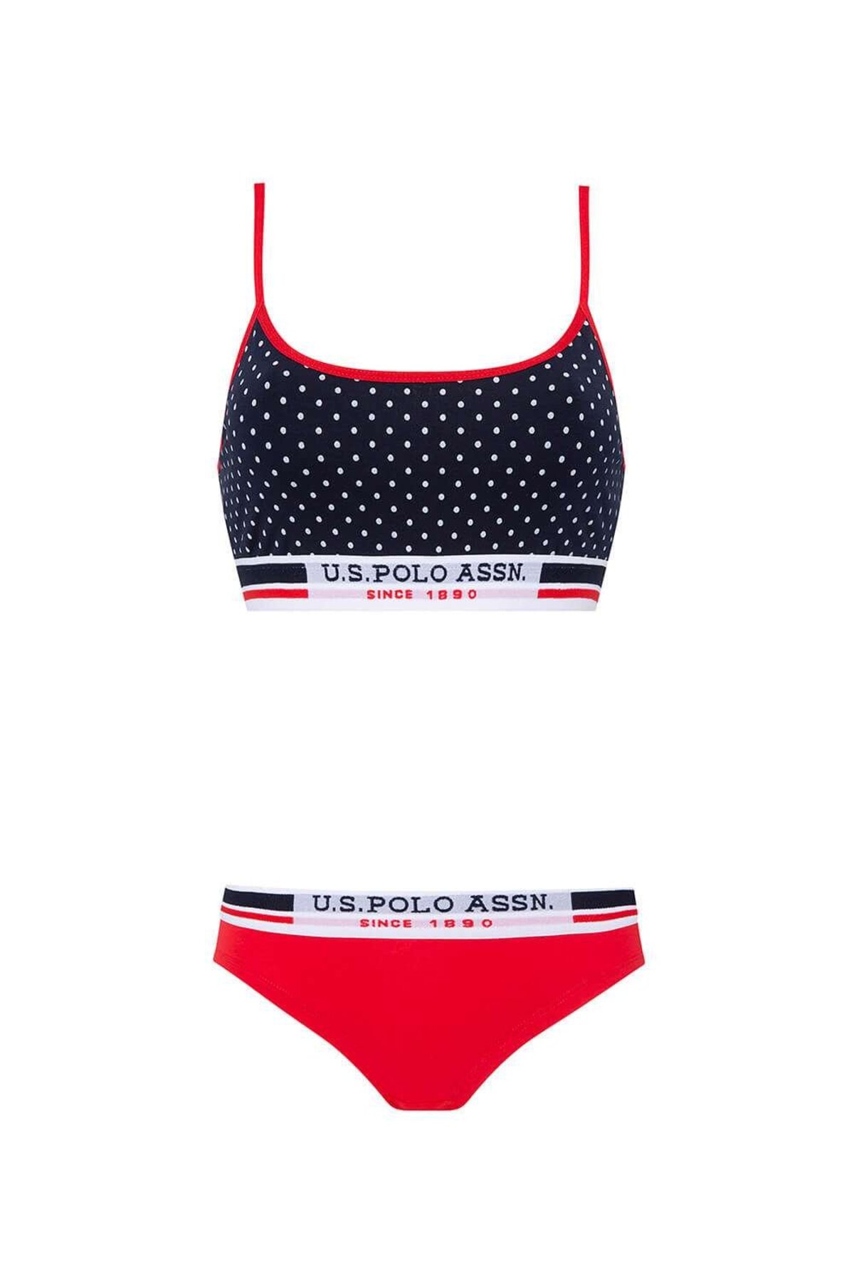 U.S. Polo Assn. 66252, Cotton & Lycra, Polkadot Printed, Women’s Bustier Shorts Set, Navy Blue 2
