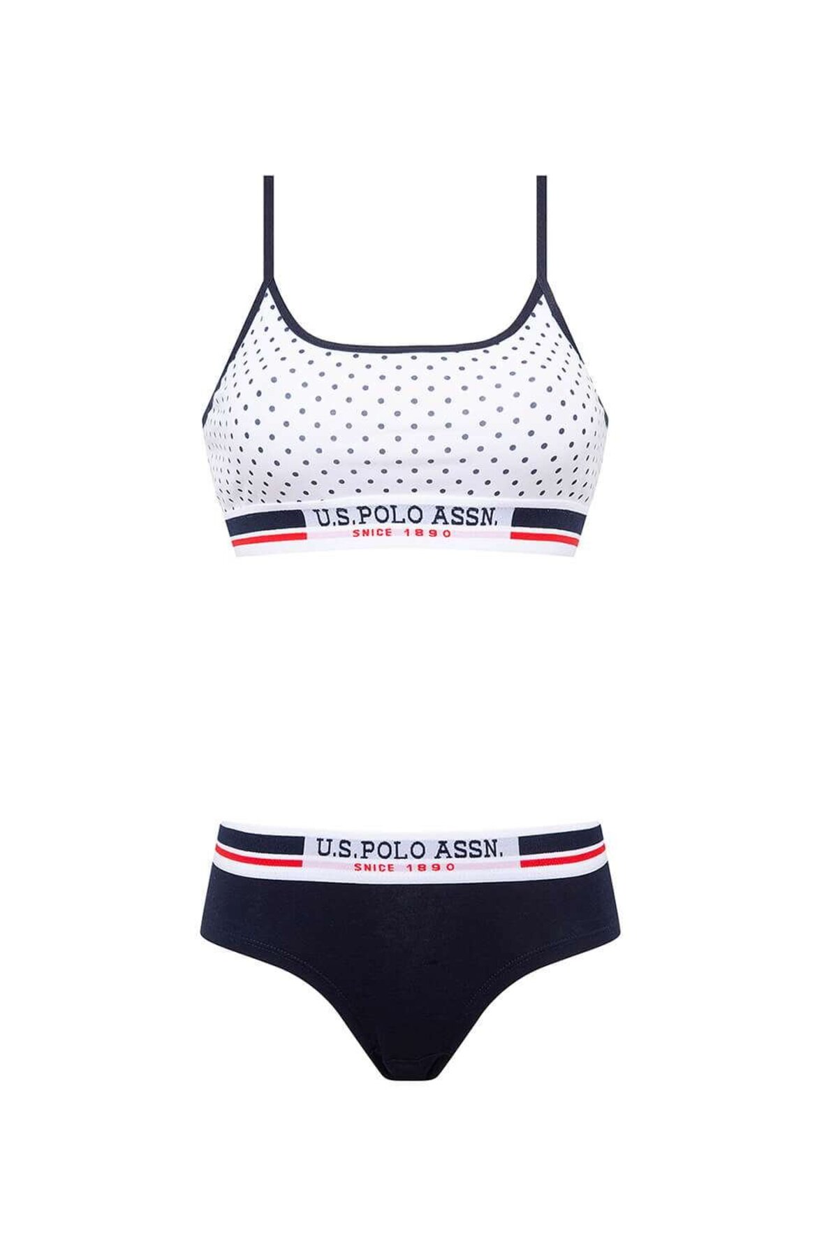 U.S. Polo Assn. 66252, Cotton & Lycra, Polkadot Printed, Women’s Bustier Shorts Set, White 2