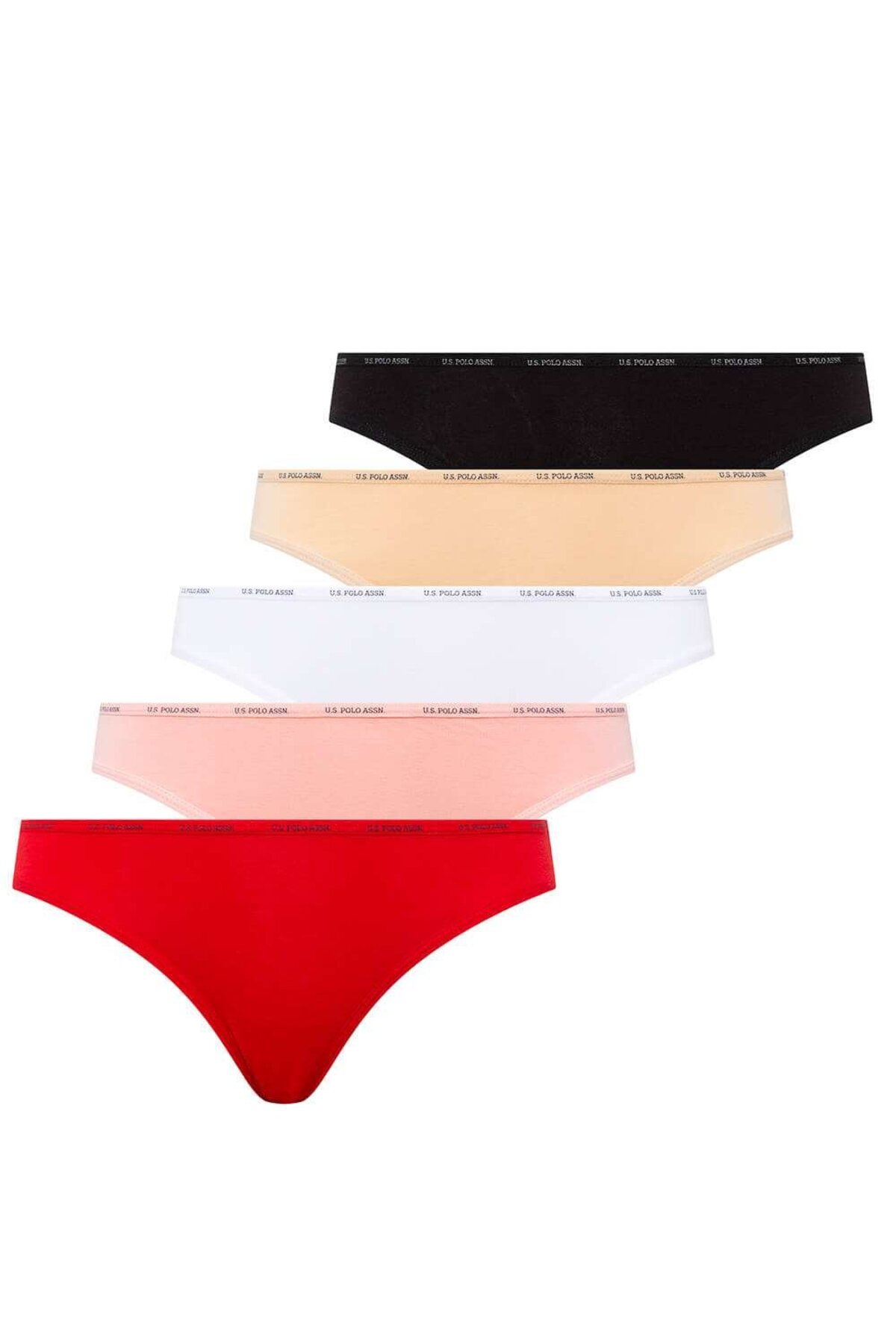 U.S. Polo Assn. 67001, Cotton & Modal & Lycra, 5 Pack, Solid Colors, Women’s Low Waist Brief Set, Black & White & Beige & Red & Salmon