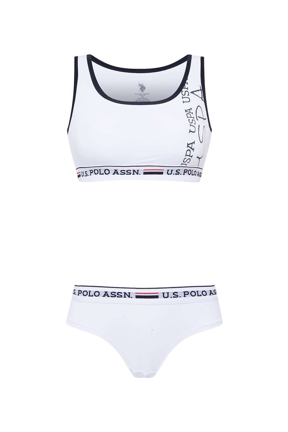 U.S. Polo Assn. 66255, Polo Lettering Stripe, Bustier & Boyshort Set, White 2