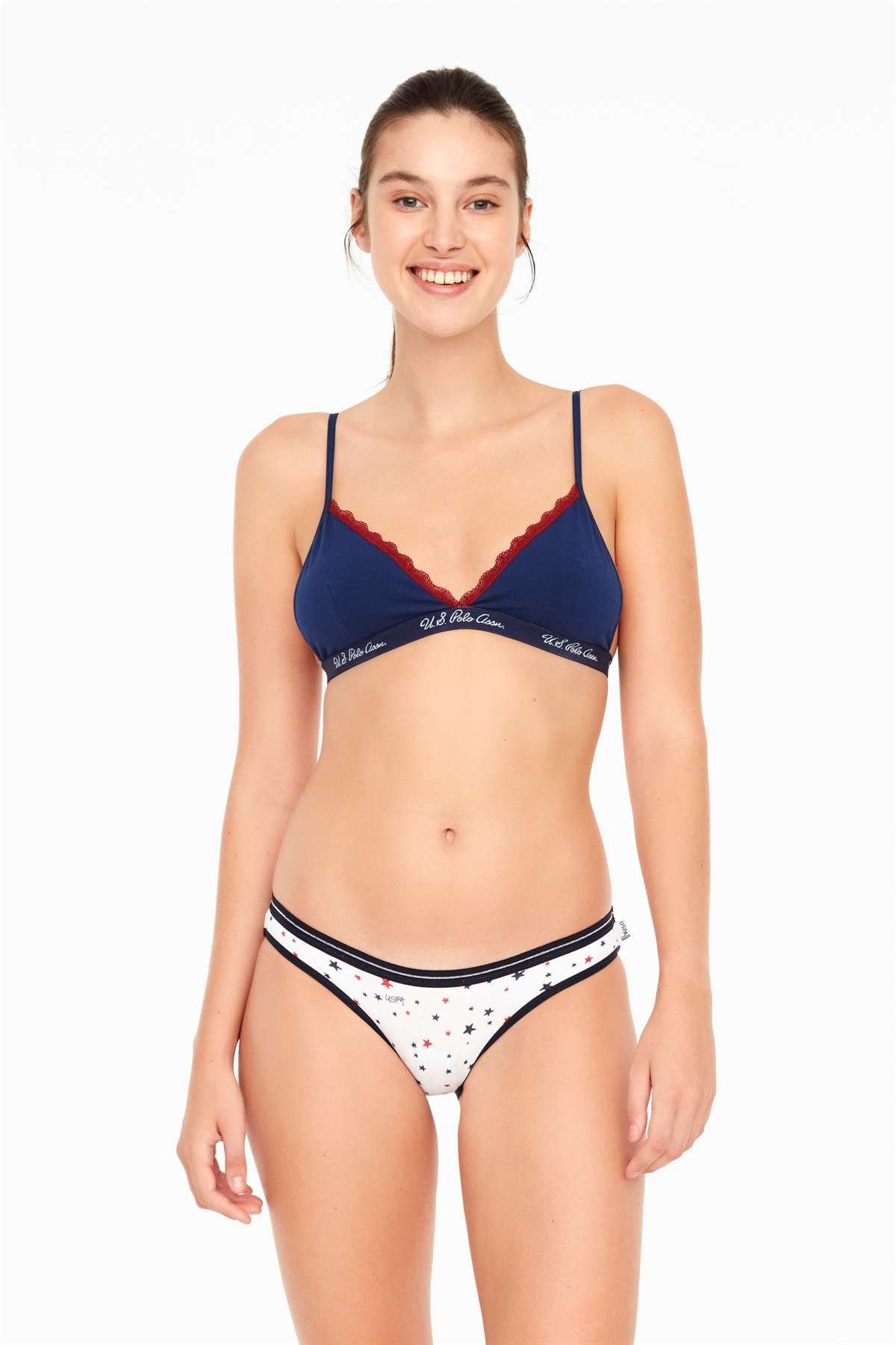 U.S. Polo Assn. 66317, Cotton & Lycra, 3 Pack Women's Bikini Panty Set, White, Red & Navy Blue 2