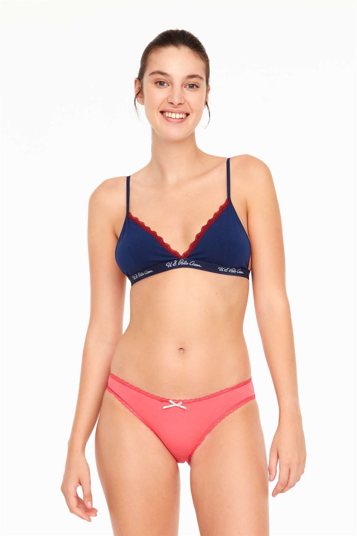 U.S. Polo Assn. 66325, Cotton & Lycra, 3 Pack Women's Bikini Panty Set, Coral & Pink 5