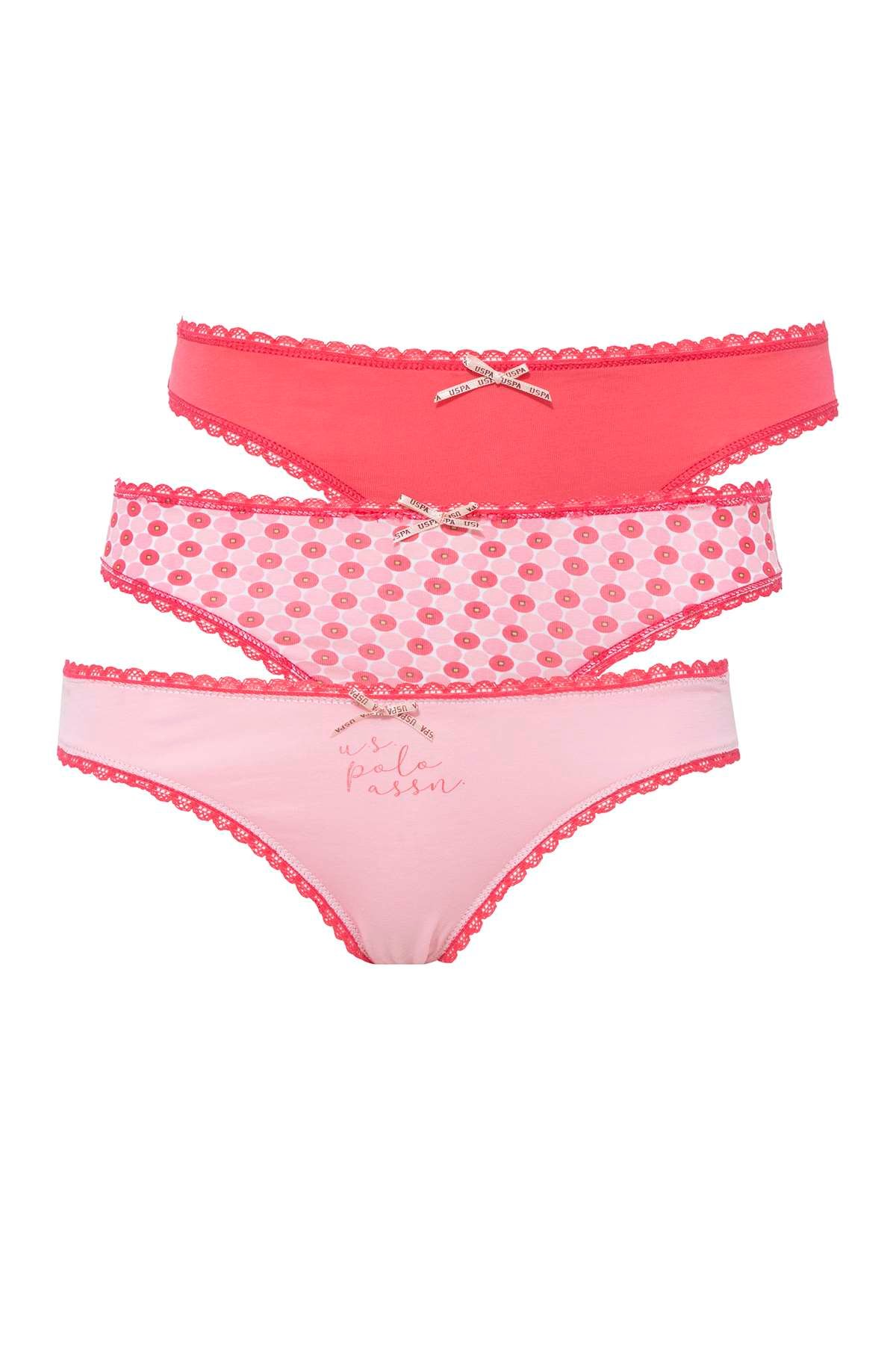 U.S. Polo Assn. 66325, Cotton & Lycra, 3 Pack Women's Bikini Panty Set, Coral & Pink