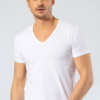 Cacharel 1306 Pamuklu Likrali Derin V Yaka Erkek T shirt Fanila beyaz