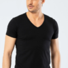 Cacharel 1306 Pamuklu Likrali Derin V Yaka Erkek T shirt Fanila siyah