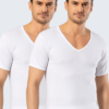 Cacharel 1502Pamuklu Derin V Yaka Erkek 2li T shirt Fanila beyaz