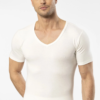 Cacharel 1602 Viloft Polyester Likrali Termal Kisa Kollu V Yaka Erkek T shirt beyaz