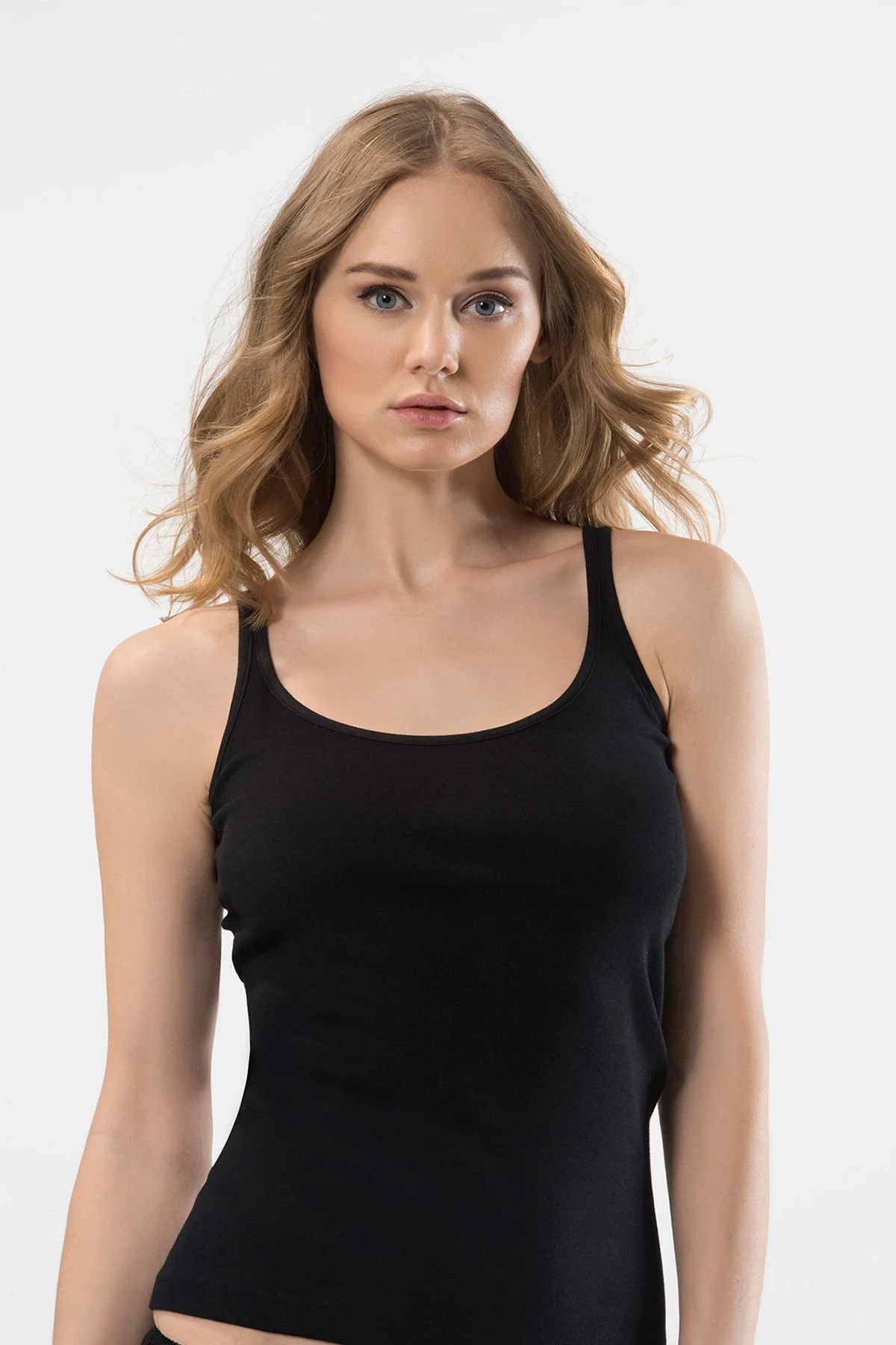 Turen 289 Pamuklu U Yaka Biyeli Ip Askili Kadin 2li Atlet siyah 2