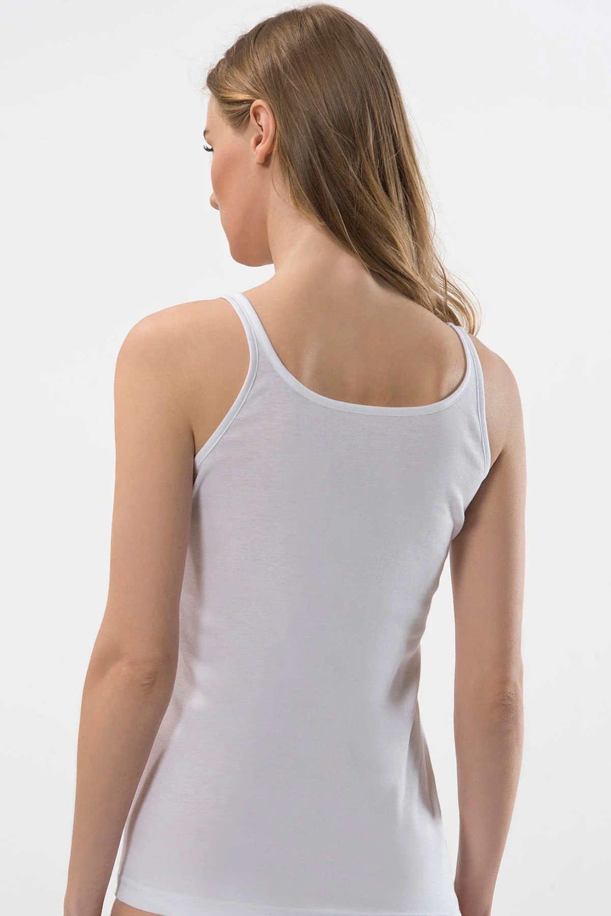 Turen 972 Pamuklu Modal Biyeli Ince Askili Kadin 2li Atlet beyaz arka