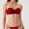 Pierre Cardin 4034 Polyemid Likrali Balenli Dantelli Straplez Kadin Sutyen V Slip Kulot Takim bordo