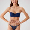 Pierre Cardin 4034 Polyemid Likrali Balenli Dantelli Straplez Kadin Sutyen V Slip Kulot Takim lacivert
